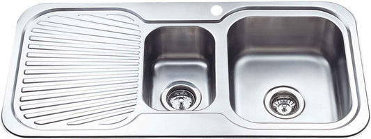 Cora 1 & 1/4 Bowl & Single   Drainer - 980x480x170mm - Stainless Steel