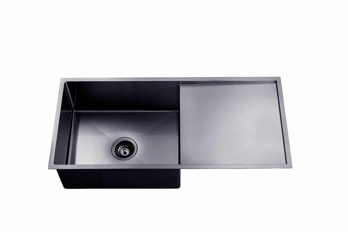 Round Corner Stainless Steel Gun Metal Grey PVD Coating Single Bowl with Drain Board Kitchen Sink - 960x450x230mm