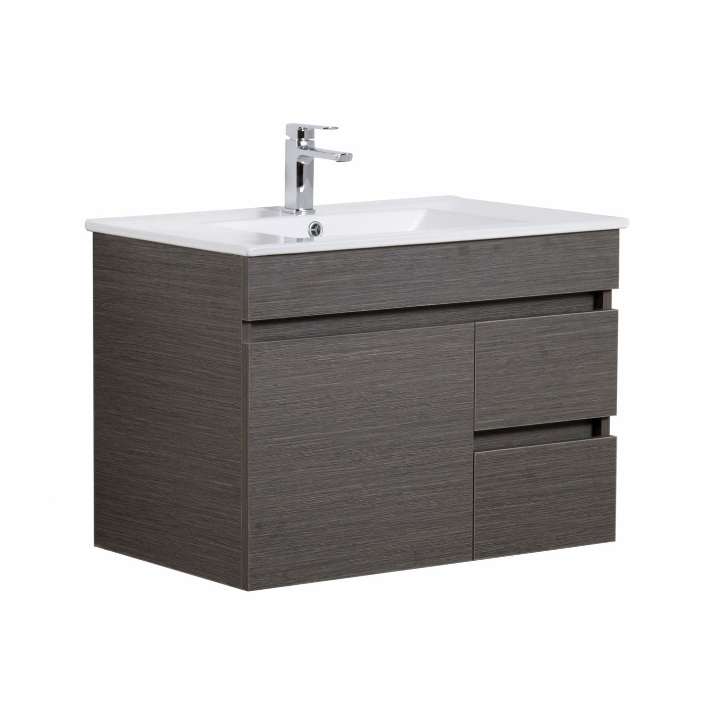 750mm Evie Wall Hung Vanity PVC Right Side Drawers - Cabinet Only - Dark Brown