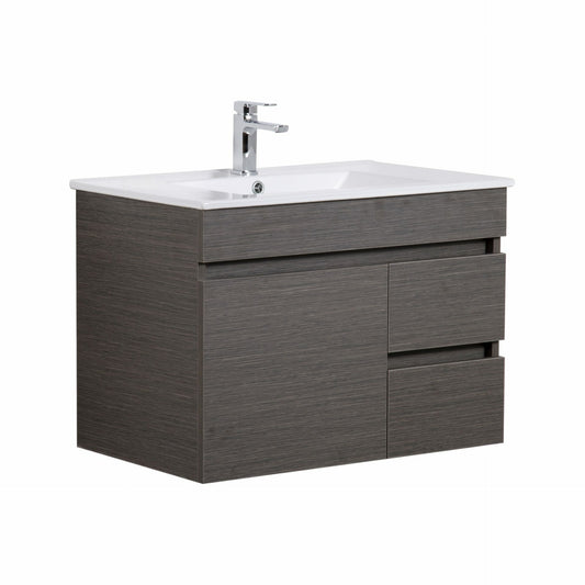 750mm Evie Wall Hung Vanity PVC Right Side Drawers - Cabinet Only - Dark Brown