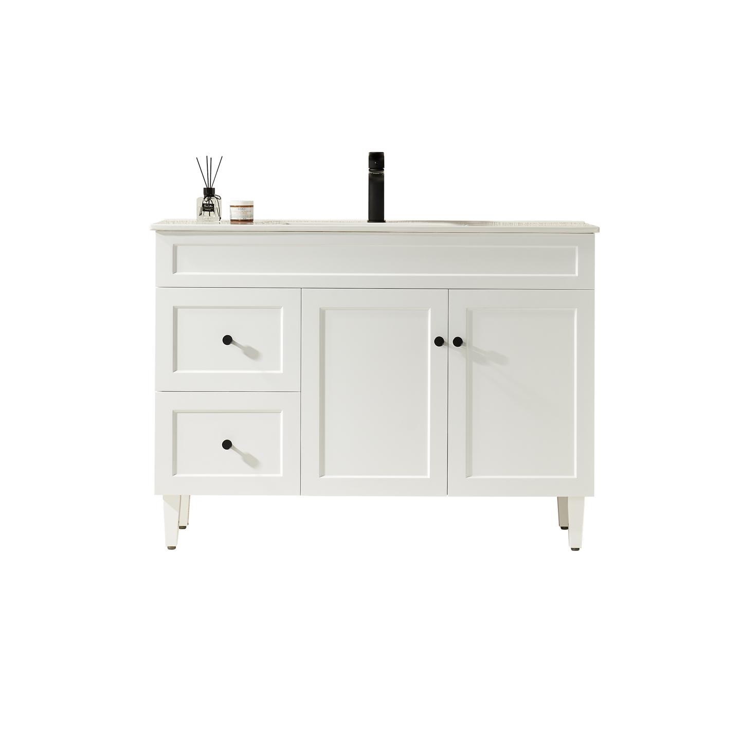 1200mm Harrington Floor Vanity PVC Left Side Drawers - Cabinet Only - Single Bowl - Matte White