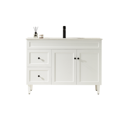 1200mm Harrington Floor Vanity PVC Left Side Drawers - Cabinet Only - Single Bowl - Matte White