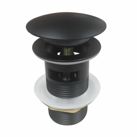 32/40mm Solid Brass Basin Mushroom  Pop Up Waste - Matt Black - Overflow