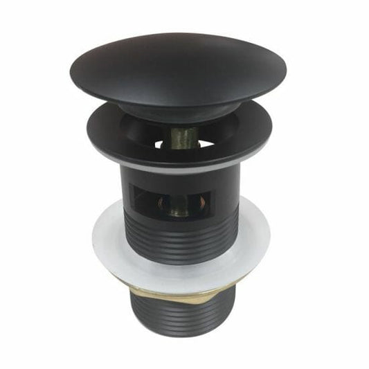 32/40mm Solid Brass Basin Mushroom  Pop Up Waste - Matt Black - Overflow