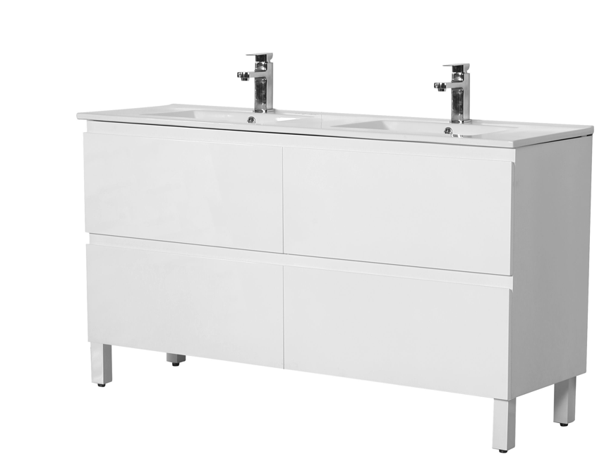 Riva PVC Floor Vanity - Four Drawers -   Double Bowl - Gloss White - 1500mm