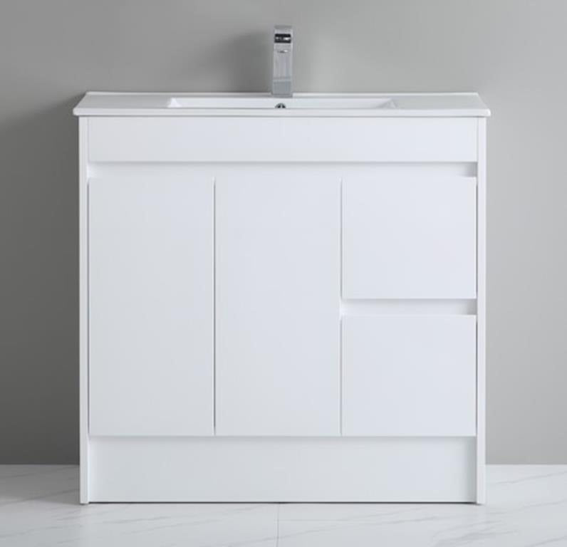900mm Polar Floor Vanity PVC Rigth Drawers Cabinet With Kickboard Only - Gloss White