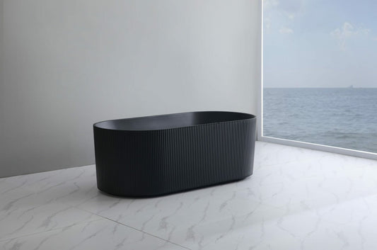 1700mm Ceto Ally Grooved Oval Freestanding Bathtub - No Overflow - Matte Black