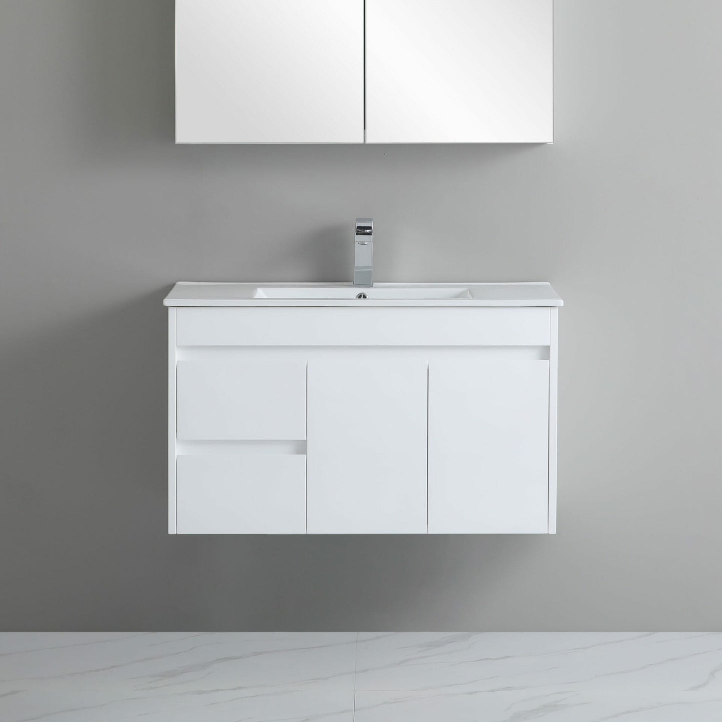 900mm Polar Slim Wall Hung Vanity PVC Left Side Drawers - Cabinet Only - Gloss White