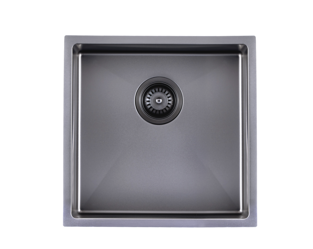 Satin Stainless Steel Handmade Single   Bowl Sink for Flush Mount and Undermount - Gun Metal Grey - 440x440x205mm