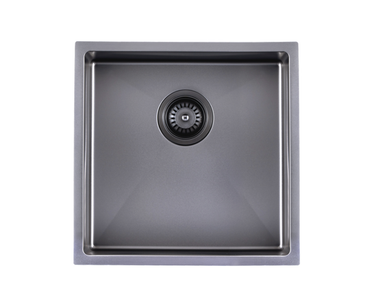 Satin Stainless Steel Handmade Single   Bowl Sink for Flush Mount and Undermount - Gun Metal Grey - 440x440x205mm