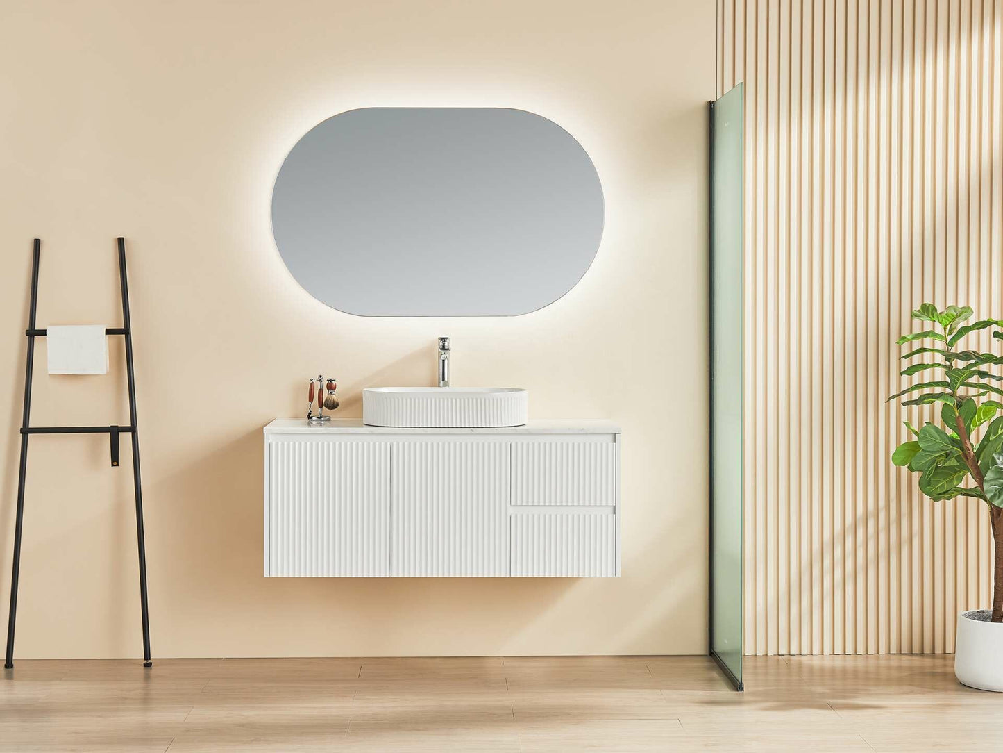 1200mm Brindabella Wall Hung Vanity PVC Right Side Drawers - Cabinet Only - Single Bowl - Matte White