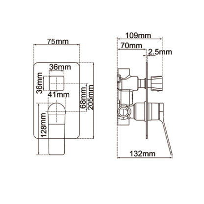 RUSHY Series Square Chrome Wall Mixer With Diverter