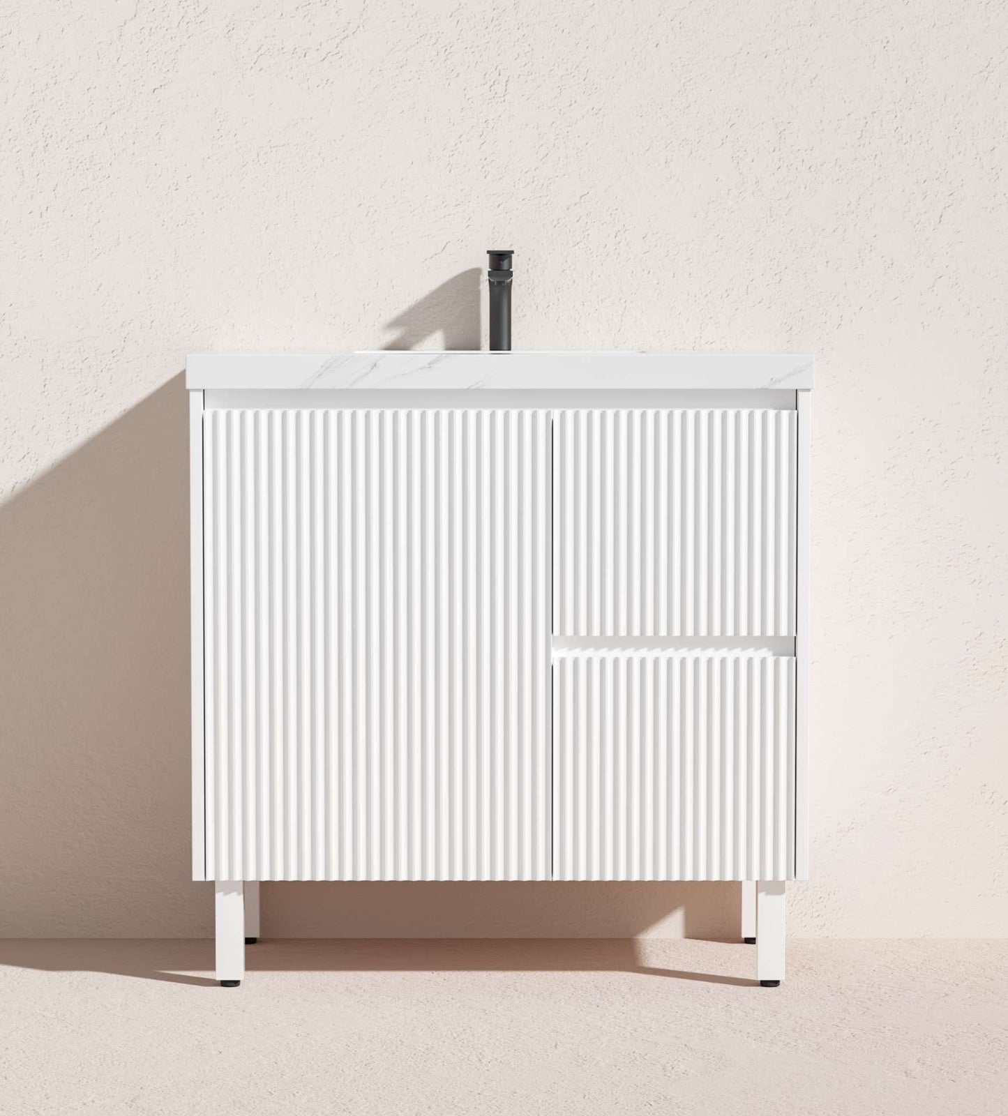 900mm Brighton Floor Vanity PVC Right Side Drawers - Cabinet Only - Matte White