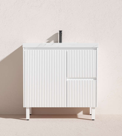 900mm Brighton Floor Vanity PVC Right Side Drawers - Cabinet Only - Matte White