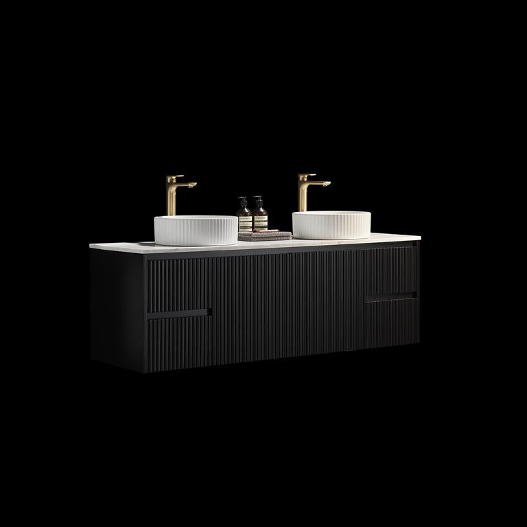 1500mm Brindabella Wall Hung Vanity PVC Side Drawers - Cabinet Only - Single/Double Bowl - Matte Black