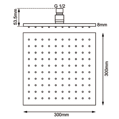 Square Chrome Brass Shower Head 300mm
