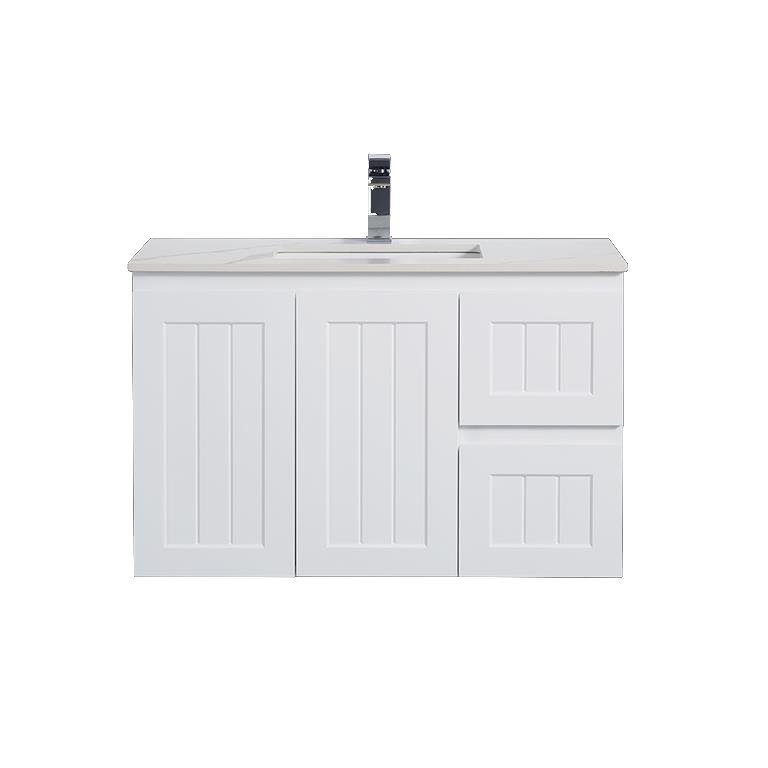900mm Acacia Slim Wall Hung Vanity PVC Right Side Drawers - Cabinet Only - Matte White