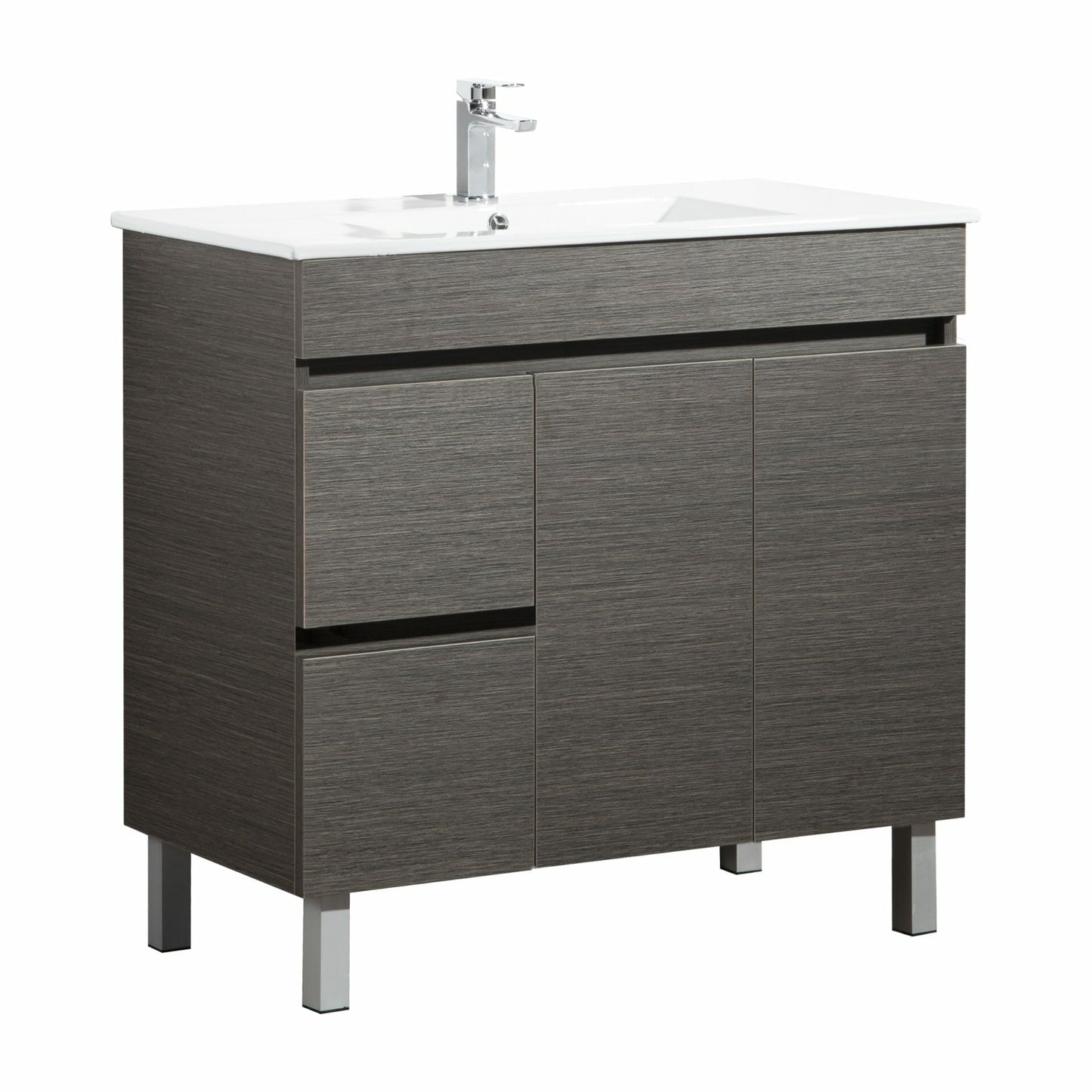 900mm Evie Floor Vanity PVC Left Side Drawers - Cabinet Only - Dark Brown