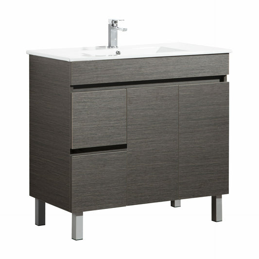 900mm Evie Floor Vanity PVC Left Side Drawers - Cabinet Only - Dark Brown