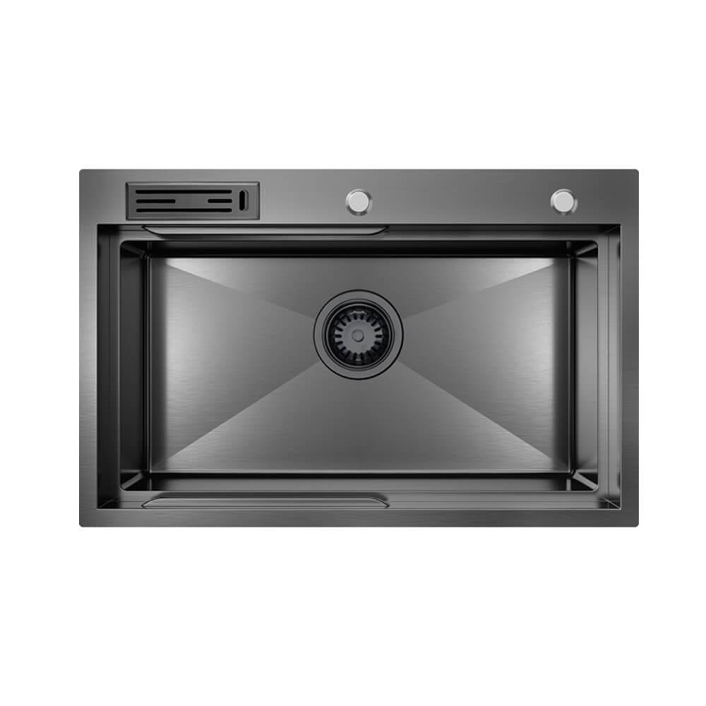750mm Gun Metal Belle Luxe 1.0 Single Bowl Workstation Kitchen Sink - Slide Lip - Nano Coated 3mm Thick Stainless Steel Panel - Anti-Scratch