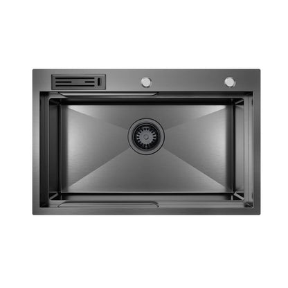 750mm Gun Metal Belle Luxe 1.0 Single Bowl Workstation Kitchen Sink - Slide Lip - Nano Coated 3mm Thick Stainless Steel Panel - Anti-Scratch
