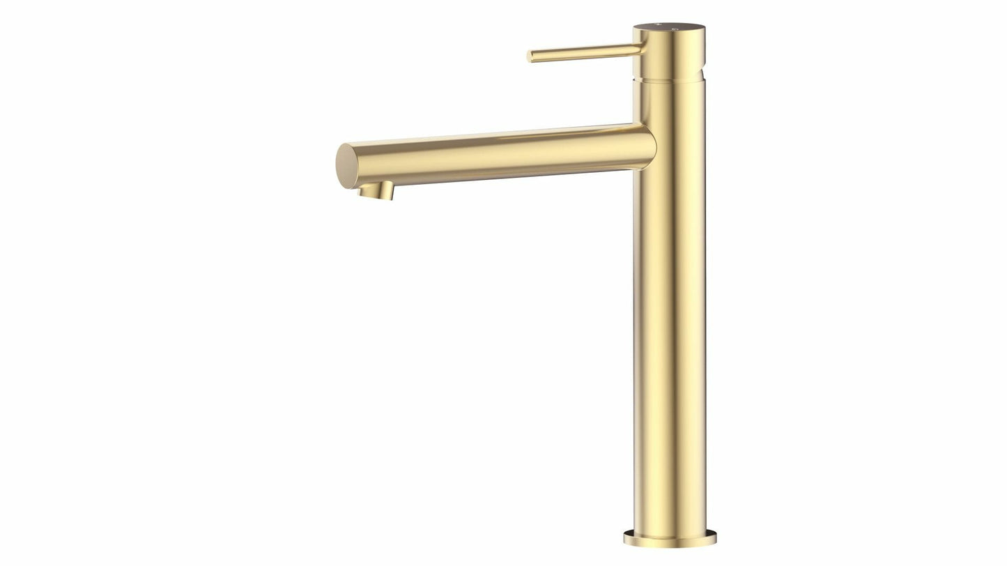 Otus Slimline Stainless Steel Highrise Basin Mixer - Brushed Gold