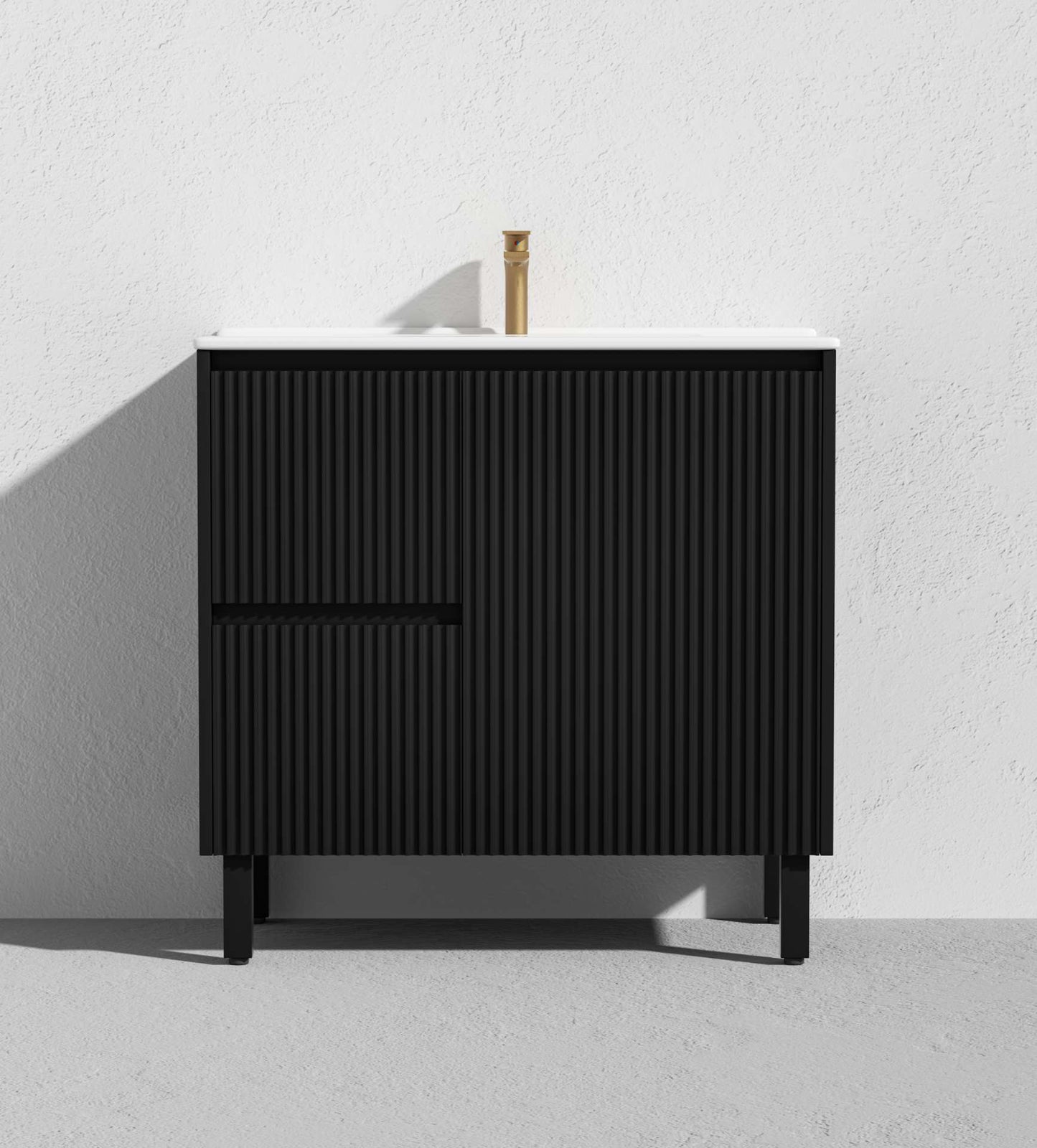 900mm Brighton Floor Vanity PVC Left Side Drawers - Cabinet Only - Matte Black