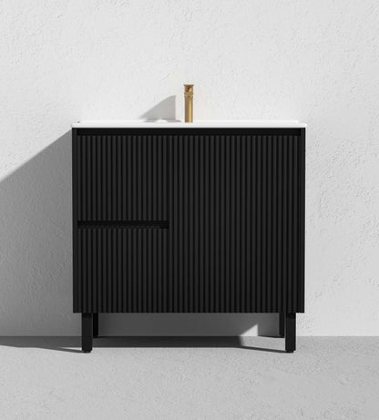 900mm Brighton Floor Vanity PVC Left Side Drawers - Cabinet Only - Matte Black