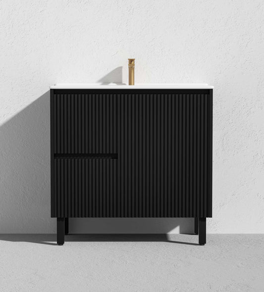 900mm Brighton Floor Vanity PVC Left Side Drawers - Cabinet Only - Matte Black