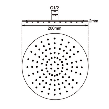 Super-slim Round Chrome Stainless Steel Shower Head 200mm