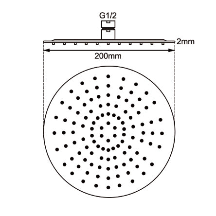 Super-slim Round Chrome Stainless Steel Shower Head 200mm