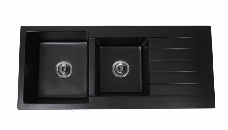 Pearl Black Double Bowl Granite Sink With   Drainer - 1145x495mm