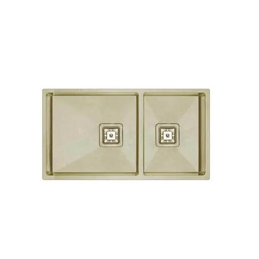 Vanté Nano Coated Double Bowl Kitchen Sink - R10 Corner - SS 304 Stainless Steel - 800mm - PVD Champagne Gold