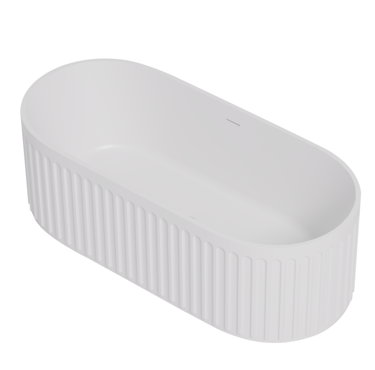 1700mm Ceto Cascade Cast Stone Solid Surface Bathtub - Overflow - Matte White