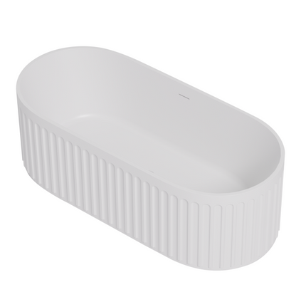 1700mm Ceto Cascade Cast Stone Solid Surface Bathtub - Overflow - Matte White