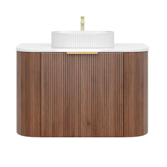 900mm Artis Curved Wall Hung Vanity PVC - Single Drawer Cabinet Only - Prime Oak