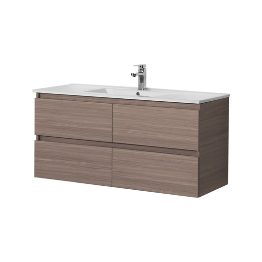 Stella Wood Grain PVC Wall Hung Vanity -   Four Drawers -Single Bowl - Oak - 1200mm