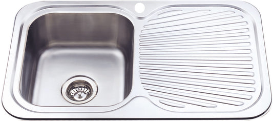 Cora Single Bowl & Single Drainer -   780x480x170mm - Stainless Steel