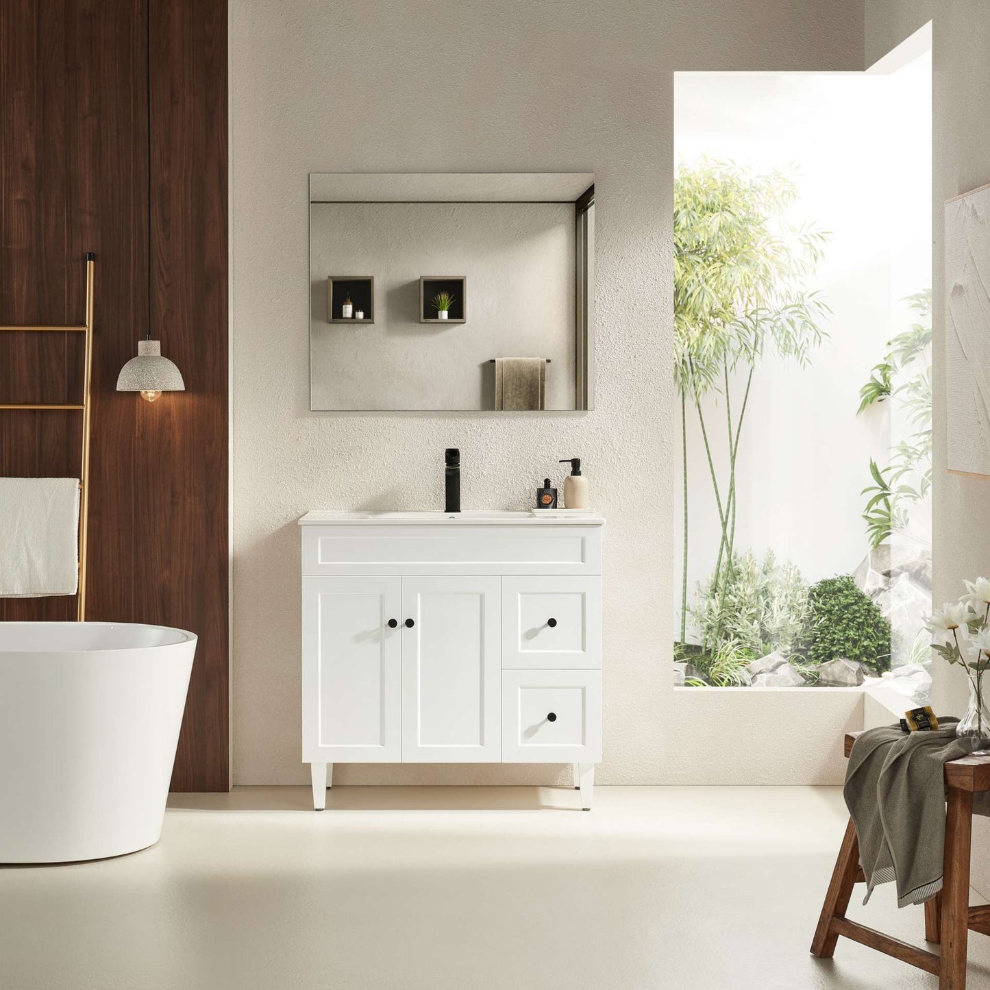 900mm Harrington Floor Vanity PVC Right Side Drawers - Cabinet Only - Matte White