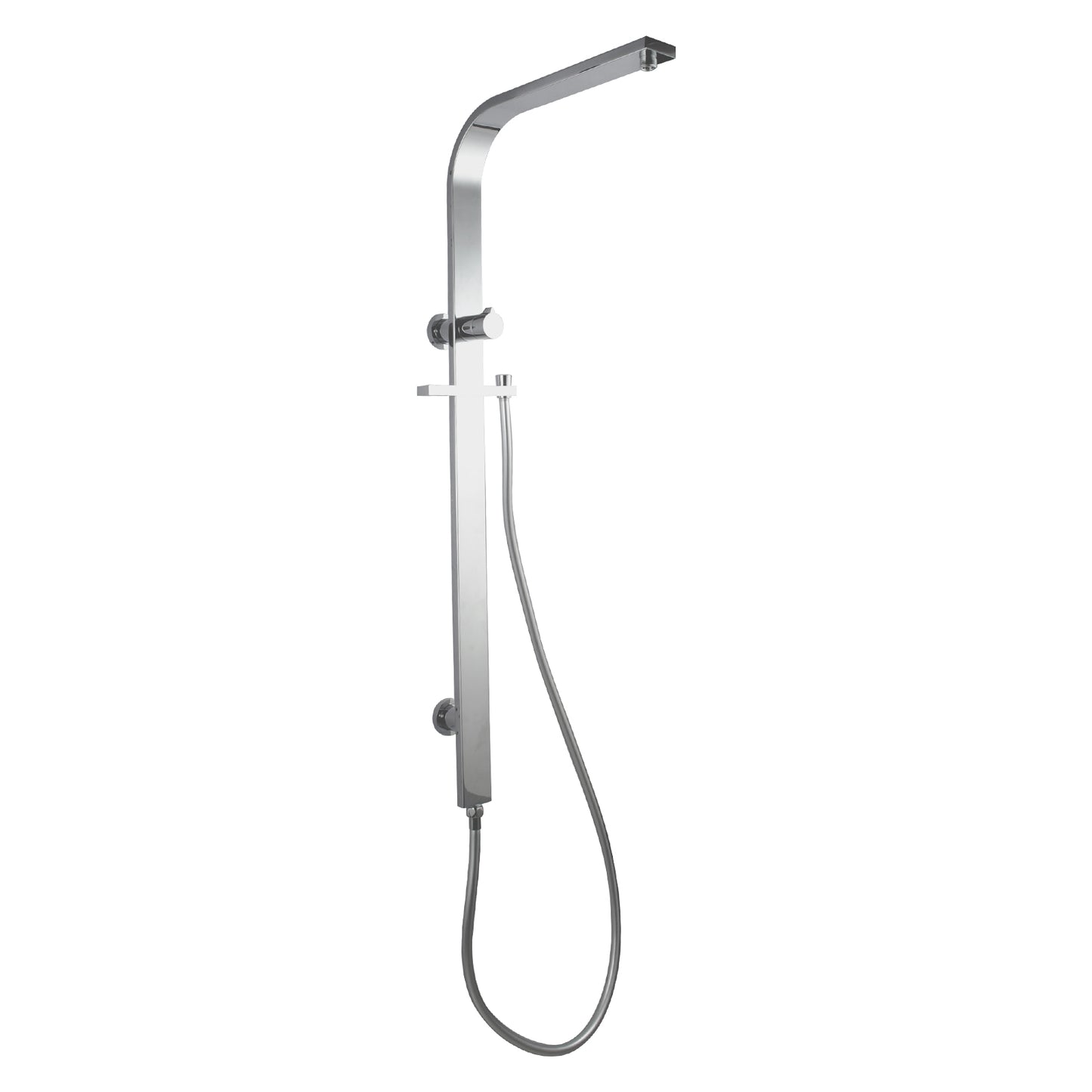 Square Chrome Shower Station without Shower Head and Handheld Shower(Wide Rail,Stainless Steel Hose)