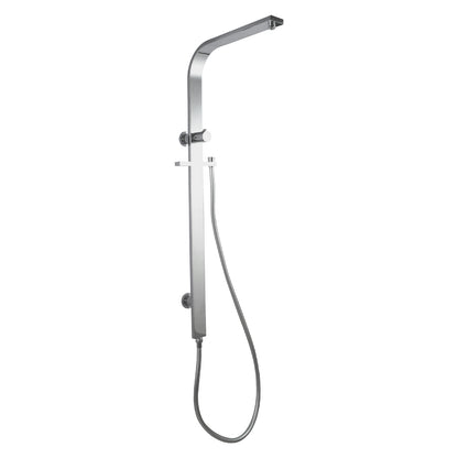 Square Chrome Shower Station without Shower Head and Handheld Shower(Wide Rail,Stainless Steel Hose)