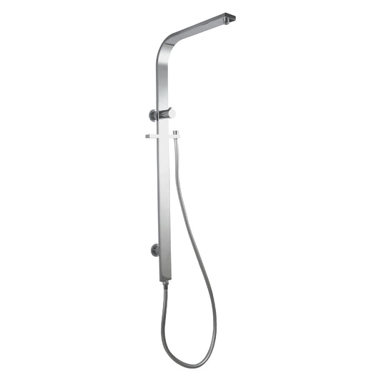Square Chrome Shower Station without Shower Head and Handheld Shower(Wide Rail,Stainless Steel Hose)