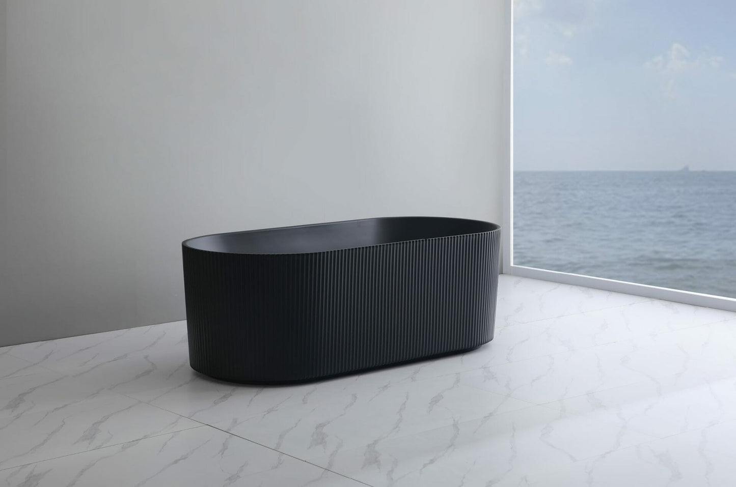 1500mm Ceto Ally Grooved Oval Freestanding Bathtub - No Overflow - Matte Black