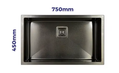 Vanté Nano Coated Single Large Bowl Kitchen Sink - R10 Corner - SS 304 Stainless Steel - 750mm - PVD Gunblack