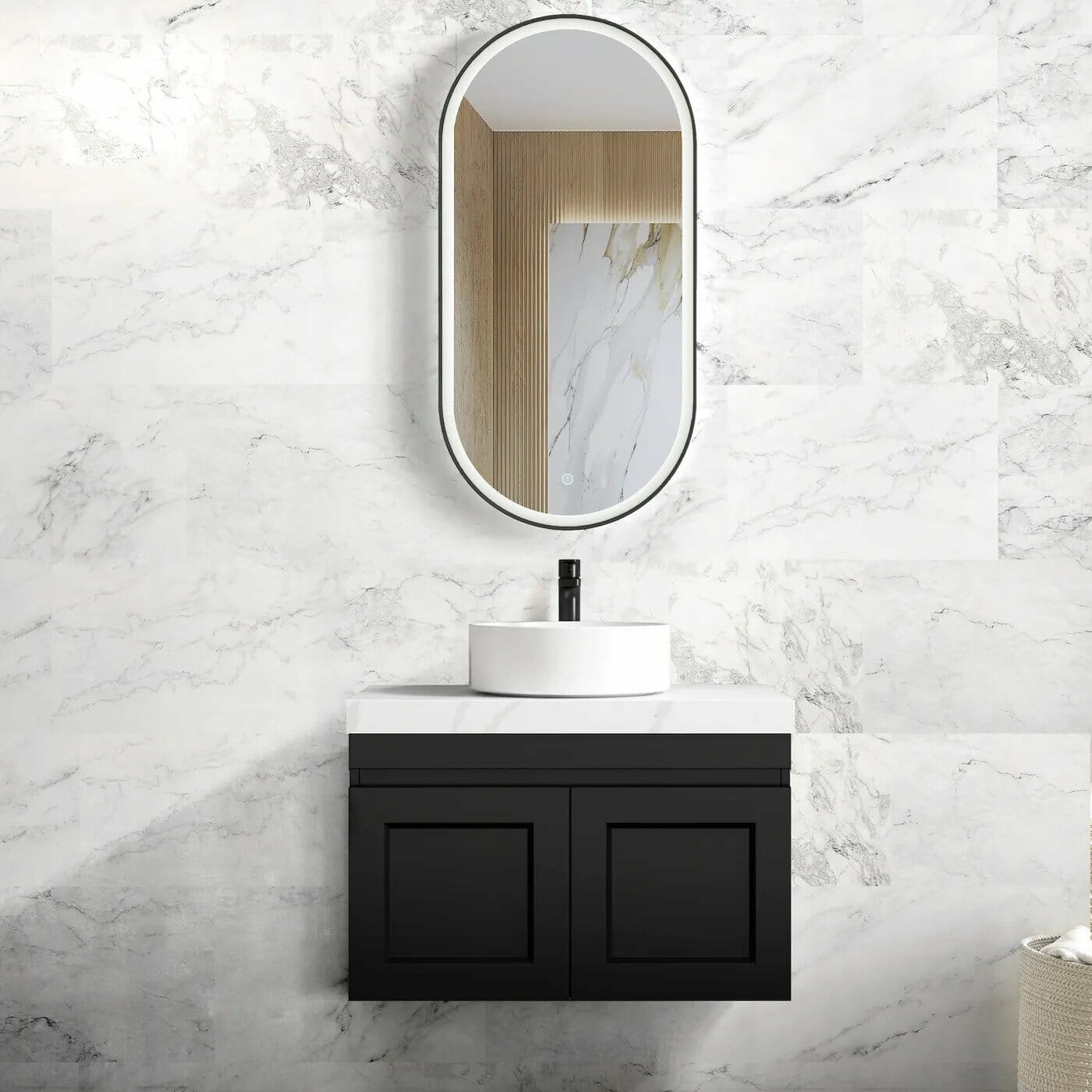 Hampton Mark II Wall Hung Vanity - Matt Black - 750mm