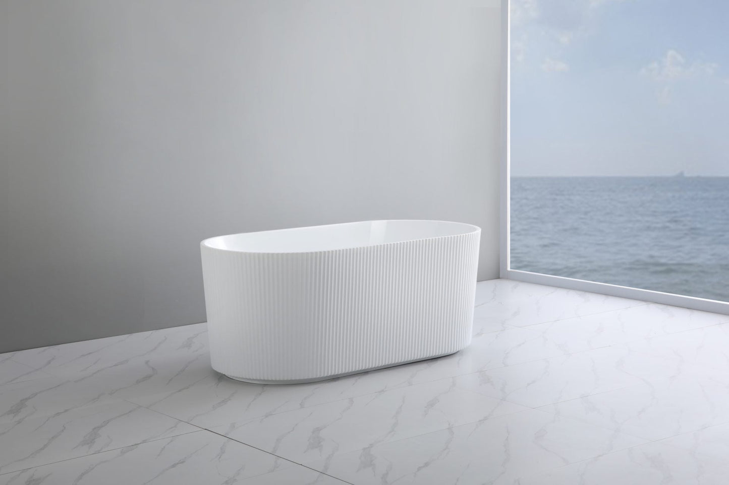 1500mm Ceto Ally Grooved Oval Freestanding Bathtub - No Overflow - Gloss White