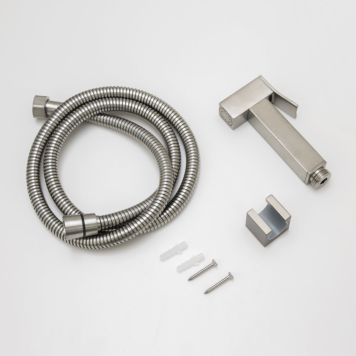 Square Brushed Nickel Brass Toilet Bidet Spray Kit with Stainless Steel Hose