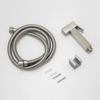 Square Brushed Nickel Brass Toilet Bidet Spray Kit with Stainless Steel Hose