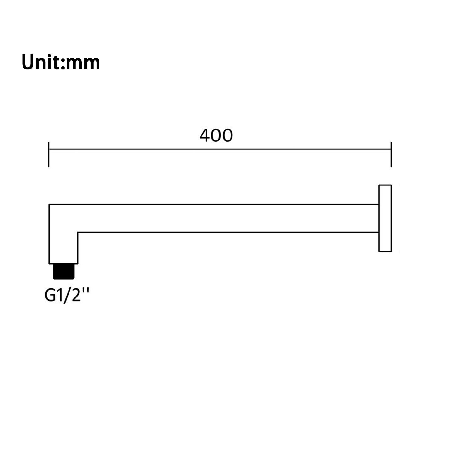 Square Chrome Wall Mounted Shower Arm 400mm