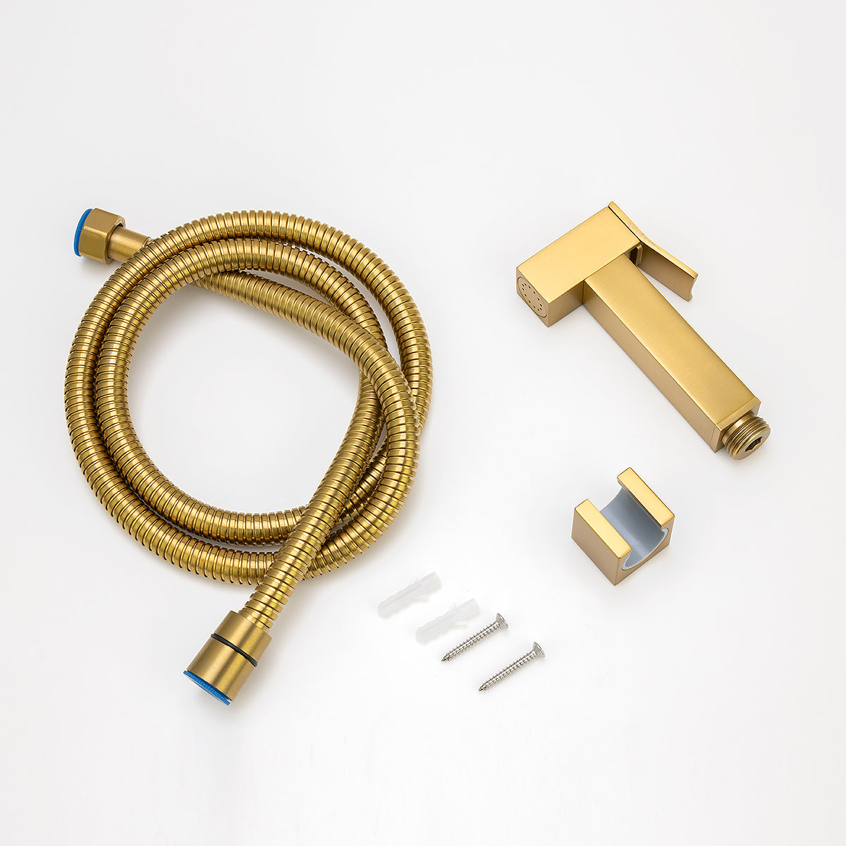Square Brushed Brass Brass Toilet Bidet Spray Kit with Stainless Steel Hose